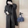Langer doppelseitiger Kaschmirmantel im koreanischen Stil mit Kapuze für Damen mit Hornknöpfen und dickem Wollmantel