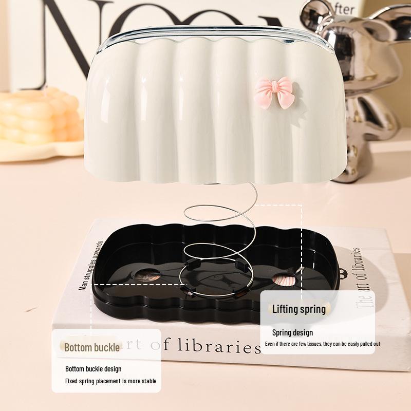 Cute Bow Cream Style Tissue Box for Desktop, Bathroom, Living Room, and Bedroom