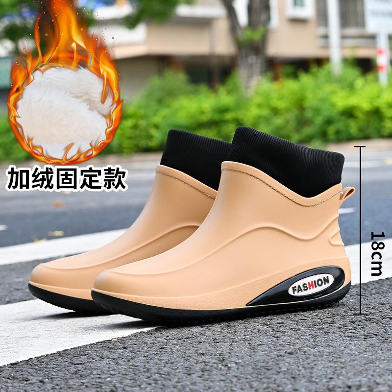 Winter fixed velvet warm waterproof glue shoes trendy men's short rain shoes wading short boots outdoor men's rain boots warm cotton shoes
