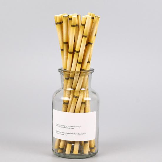 50Pcs Paper Straw Flat Mouth Bright Color Bamboo Pattern No Odor Eco-friendly Drinking Long Tropical Party Beverage Straw for Club