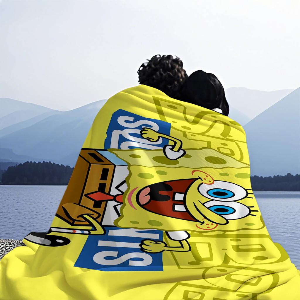 Cartoon Yellow Sponge-Bob Print Warm Blanket For Office Comfort Leisure Camp Travel Multifunctional Universal Blanket Fan Gift