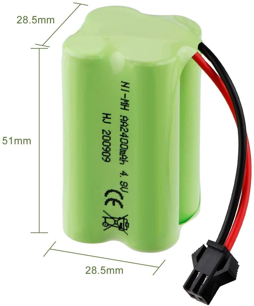 Oppladbart Ni-MH Batteri 4.8V 2400mAh AA | SM-2P Kontakt | For RC Båt, RC Buss, Drone Radiofly Space Kondor | USB-kabel Inkludert | Grønn