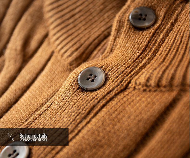 Herren Dicker Wollmischungs-Henley-Pullover - Warmer Zopfmuster-Strick im Old Money Stil (Herbst/Winter Sale)