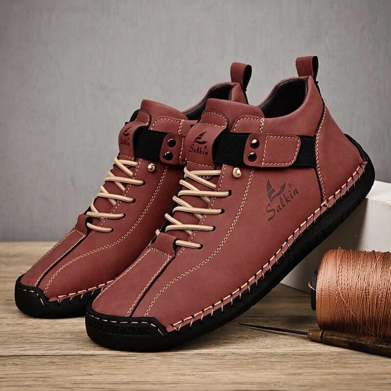 New  Handmade Leather Casual Men Shoes Design Sneakers Man Breathable Leather Shoes Men Ankle Boots Outdoor