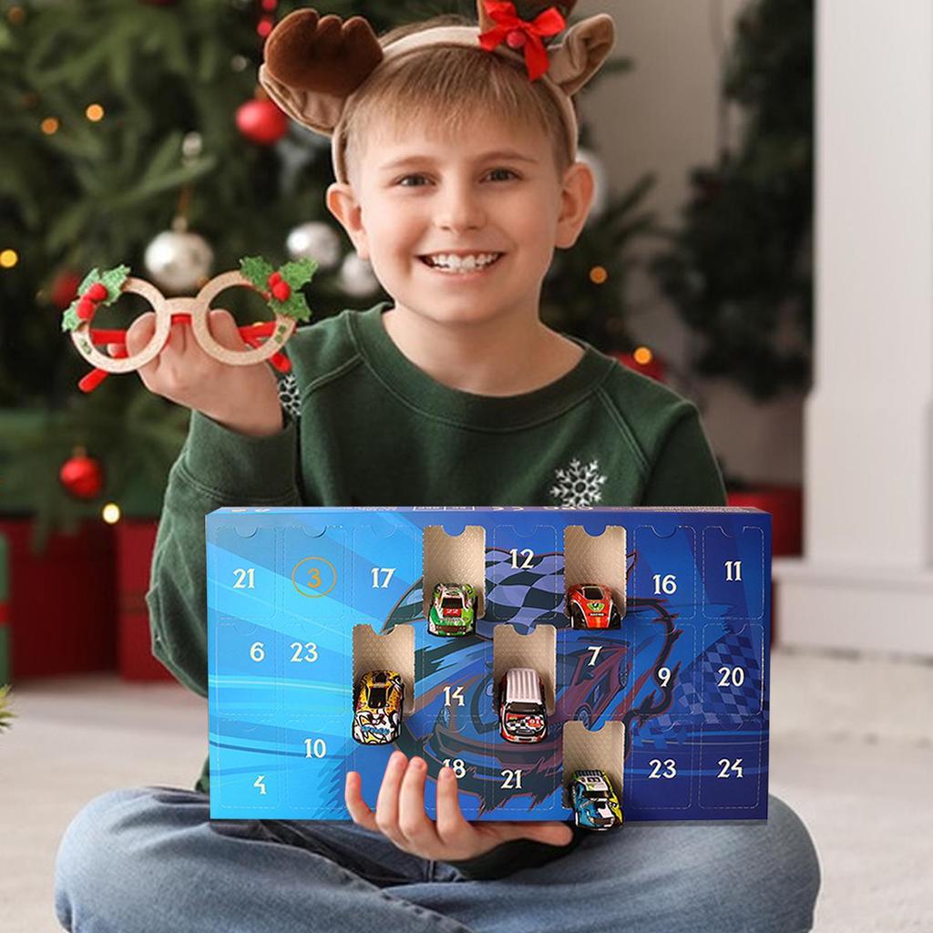 Weihnachten 24-Tage Countdown Blind Box Spielzeug Pull-Back Autos Spielzeug für Kinder Geschenk Digitales Rennauto und Weihnachtskalender