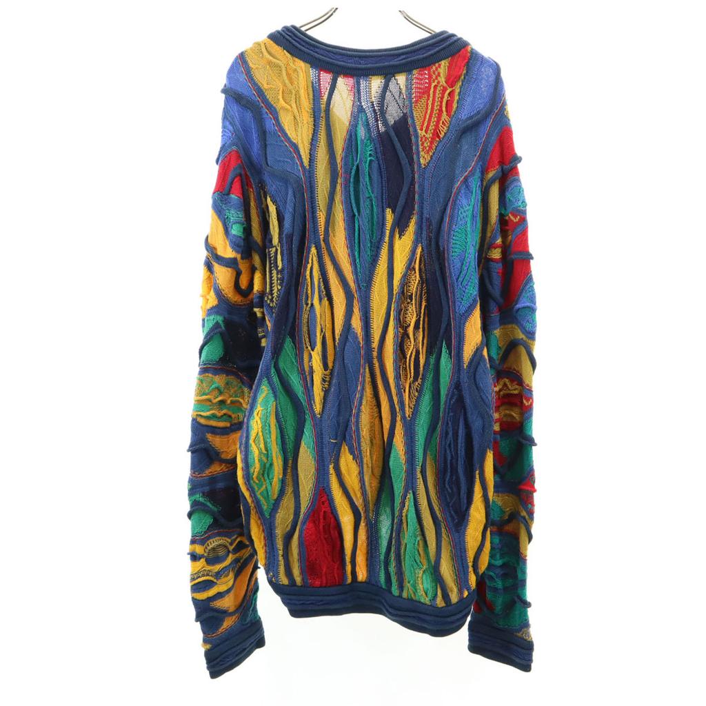 90s Old 3D Long Sleeve V-neck 3D Knit Multi Men's Used