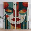 2PC Home Colorful Facial Features Curtains With Landscape Background And Pole Pocket Curtains, Kitchen, Coffee Shop, Living Room