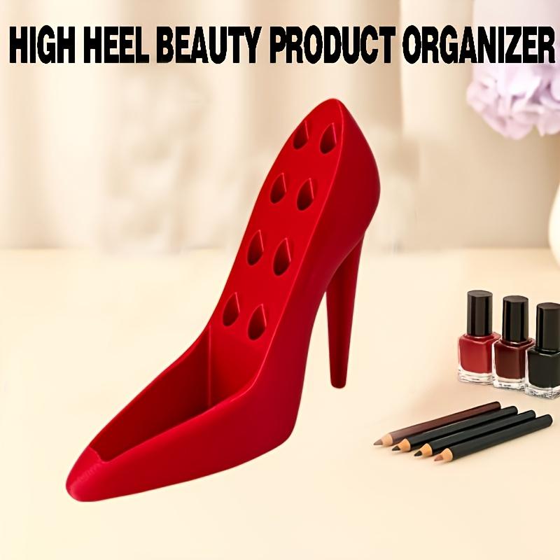 

3D Printed High Heel Beauty Product Organizer | Decorative Shoe Rack With 8 Holes For Eyeliners, Lip Pencils, Makeup Brushes красный