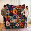 Bohemian Floral Steppdecke - Handgezeichneter Blumendruck, Weiches Polyester-Flanell für Sofa/Bett/Reisen, Ganzjahresgeschenk für die Familie
