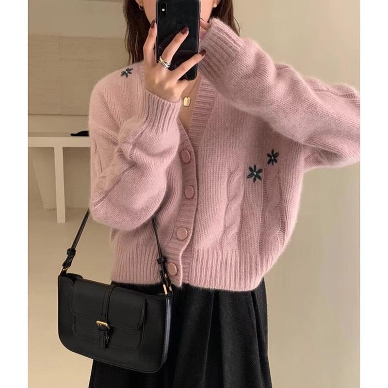 Autumn and winter new versatile knitted sweater jacket embroidered milk fufu soft waxy lazy wind knitted cardigan sweater women