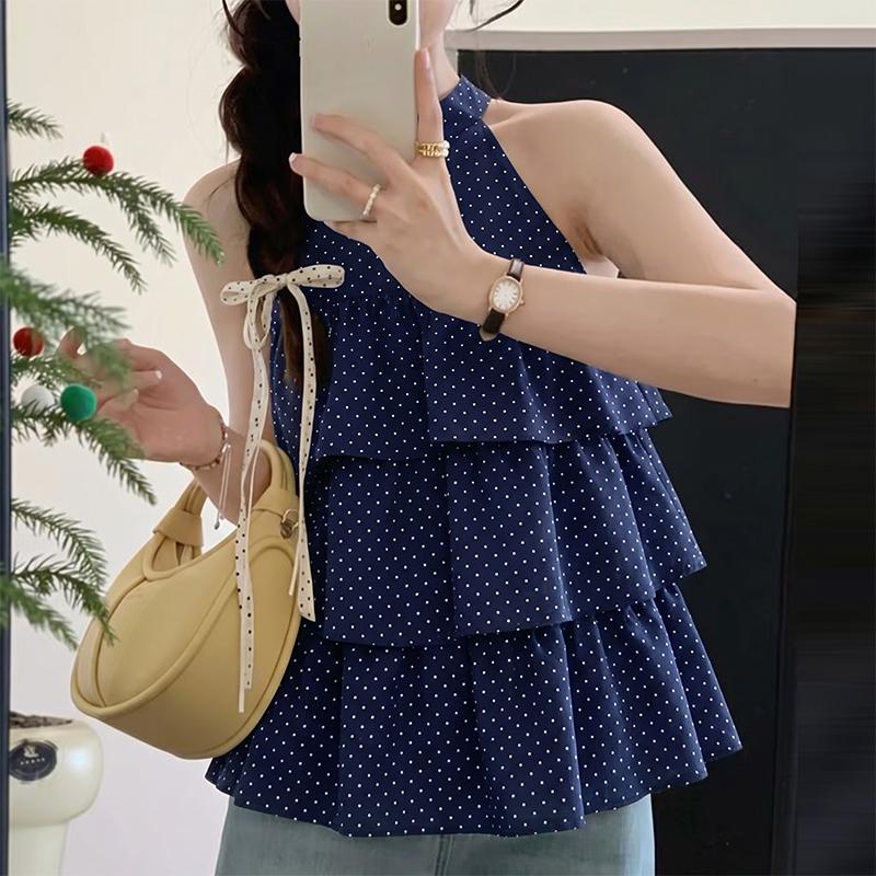 ZANZEA Women Polka Dot Print Casual Off Shoulder Sleeveless Vest Tops