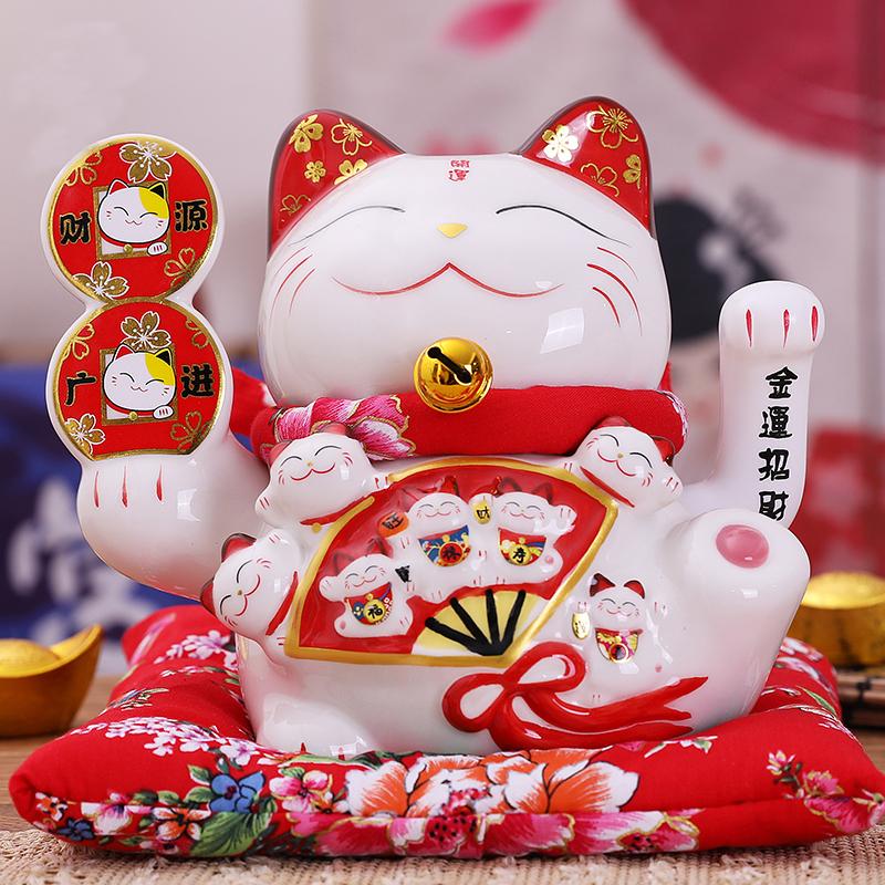 7,5 Zoll Keramik zuwinkende Katze Maneki Neko Ornament Feng Shui Dekoration Schaukel Glückliche Katze
