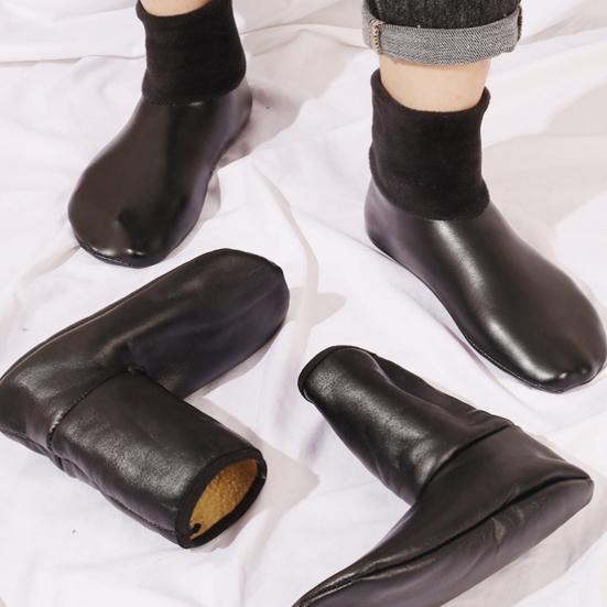 Faux Leather Slipper Socks Men Waterproof Warm Indoor Socks Non Slip Fleece Lined Winter Socks for Bedroom Playroom Outdoor Wear