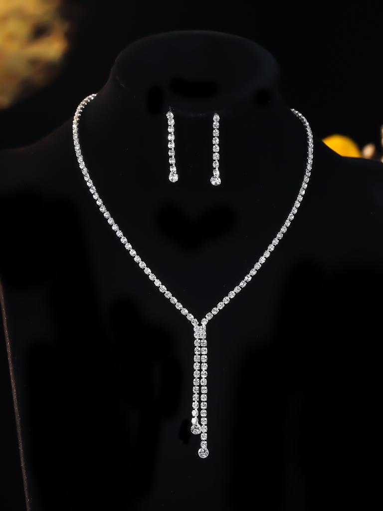 Fashion Accessories Rhinestone Necklace Earrings Set, Piece Earrings Two-piece Set