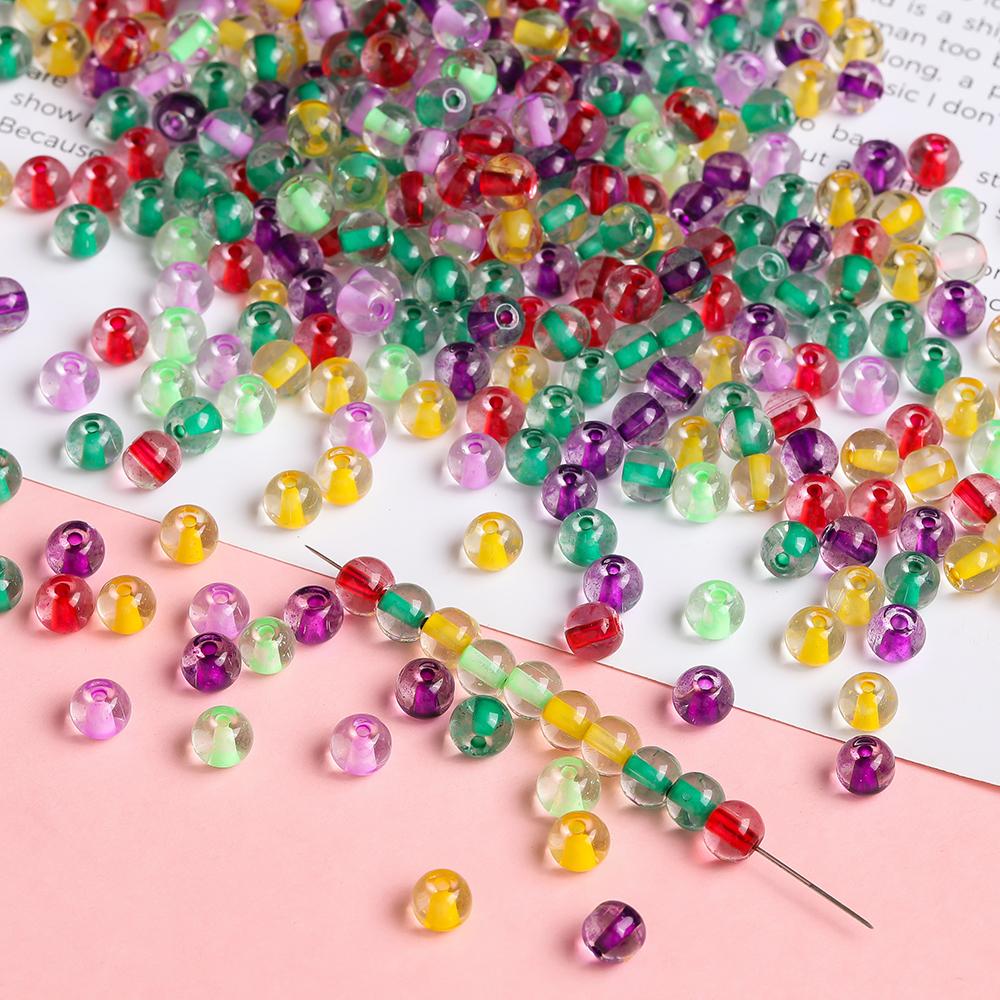 100/200pcs 4/6mm Glass Colored Beads Round Spacer Beads for Handmade DIY Necklace Bracelet Phone Chain Jewelry Making Findings