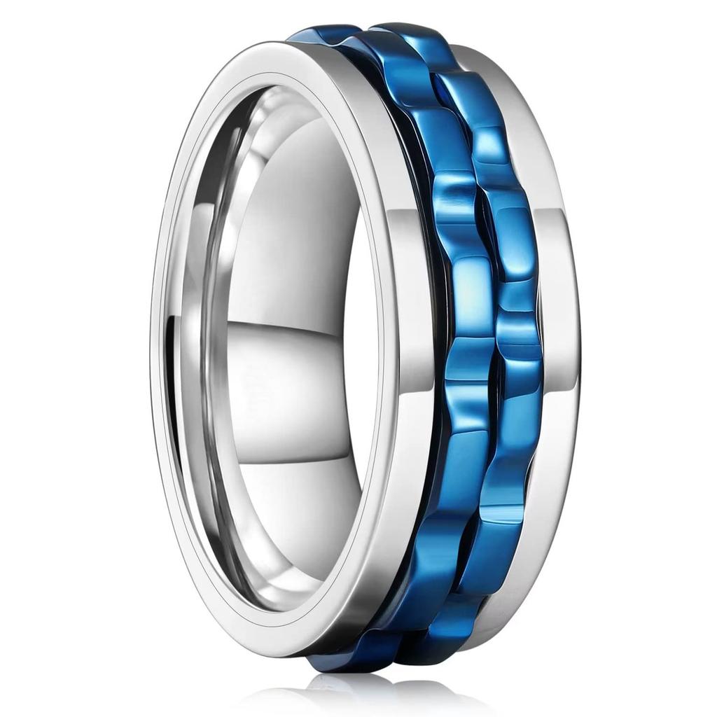 Fashion Punk Style Gear Rotating Anxiety Fidget Ring Titanium Steel Chain Spinner Rings For Men Rock Biker Wedding Party Jewelry