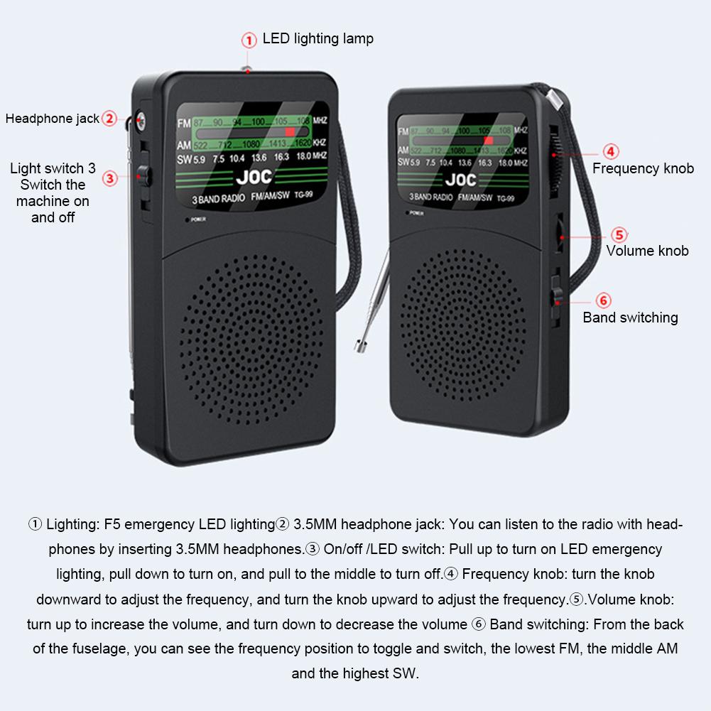 Portable AM/FM/SW Pocket Radio with LED Flashlight Radio Outdoor Camping Gifts for Seniors Elderly Battery Operated/Rechargeable