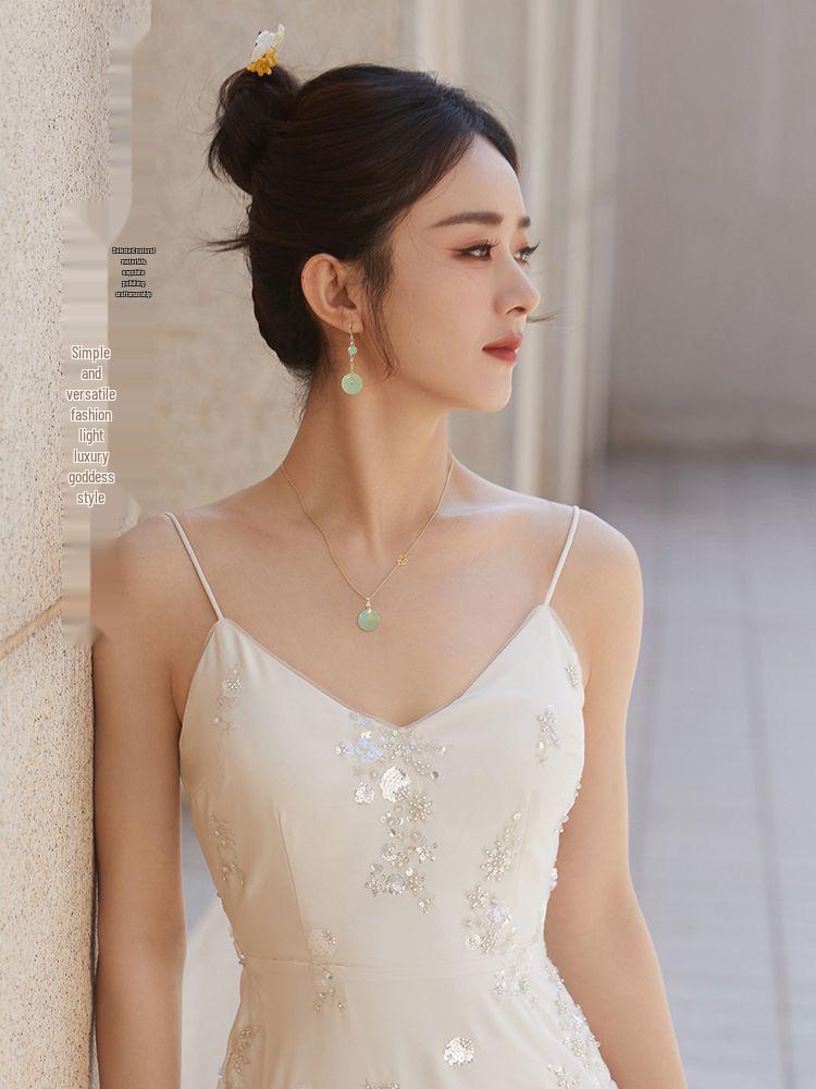 Hetian Jade Necklace: 2025 Women's Jade Pendant Choker with Peace Buckle Clavicle Chain In New Chinese Style