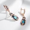 Blue Natural Zircon Flower Long Drop Earrings For Women  Rose Gold And Black Plating Vintage Party Daily Jewelry