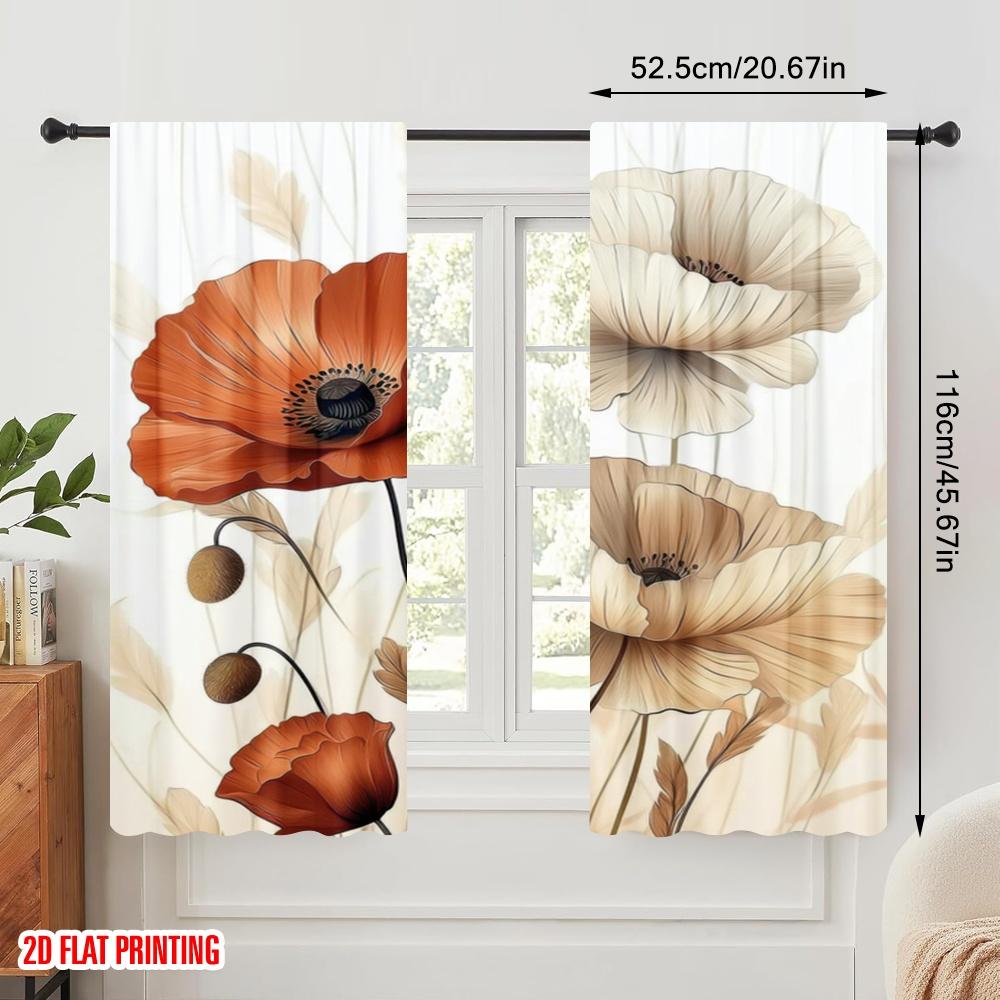2 buc, Imprimare plană 2D Perdele și Tratament pentru ferestre Înfloriri delicate Țesătură durabilă 100% poliester (fără tijă) Utilizare în toate anotimpurile pentru