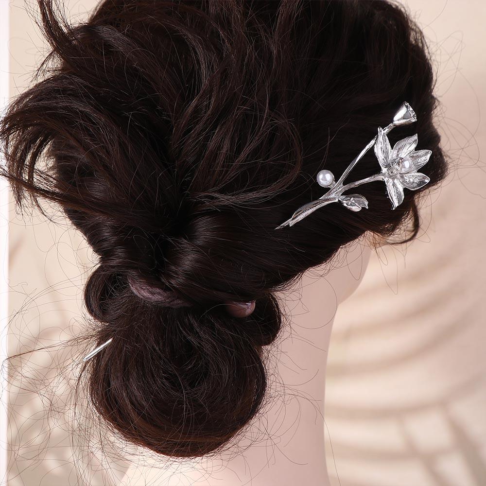 Kopfschmuck Perle Lotus Chinesischer Stil Kopfschmuck Antiker Stil Haarnadel Metall Haarnadel Hanfu Haarstäbe