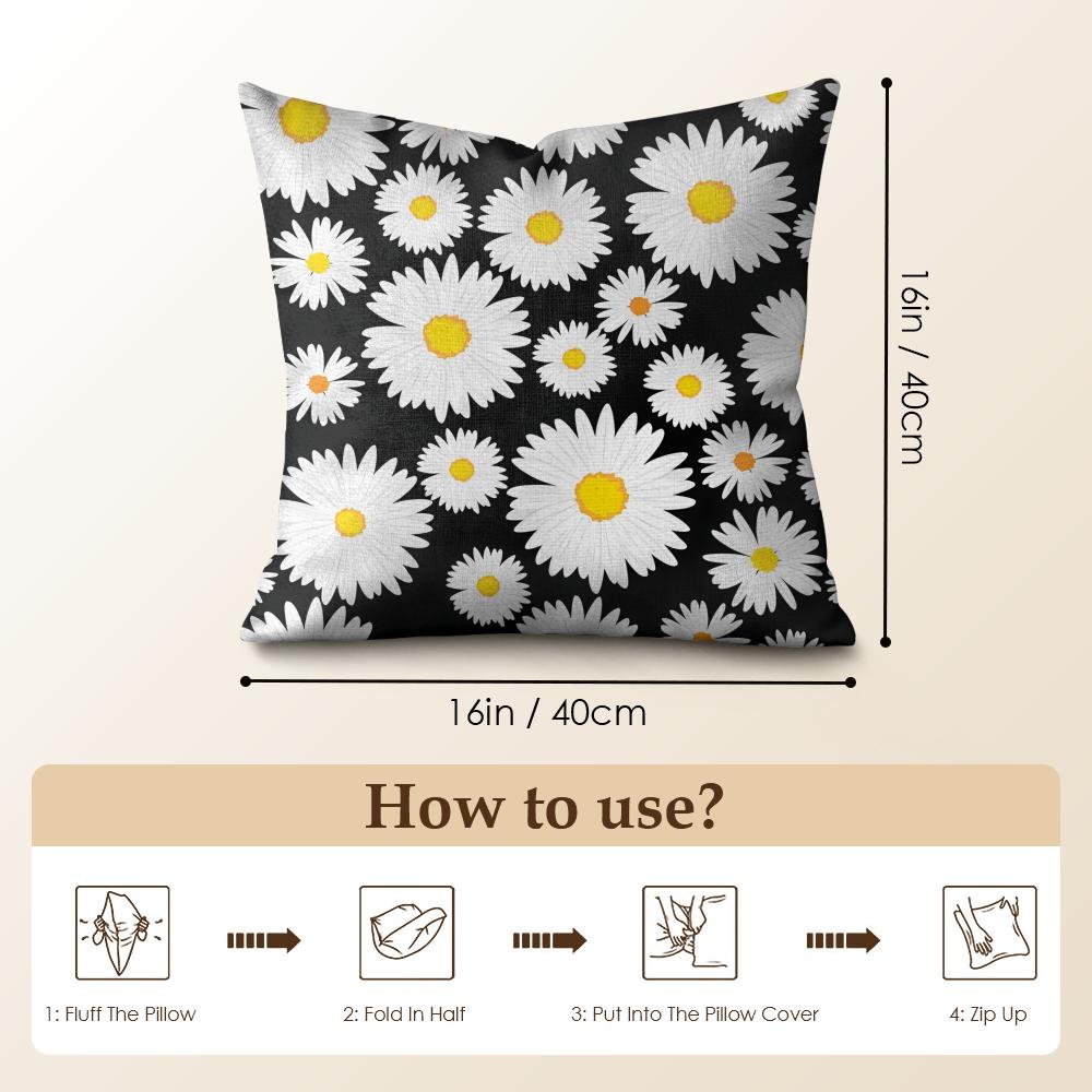 Daisy Pattern Cushion Cover Natural Linen Pillow Cover Double-Sided Print Cushion Cover For Sofa Home Decor