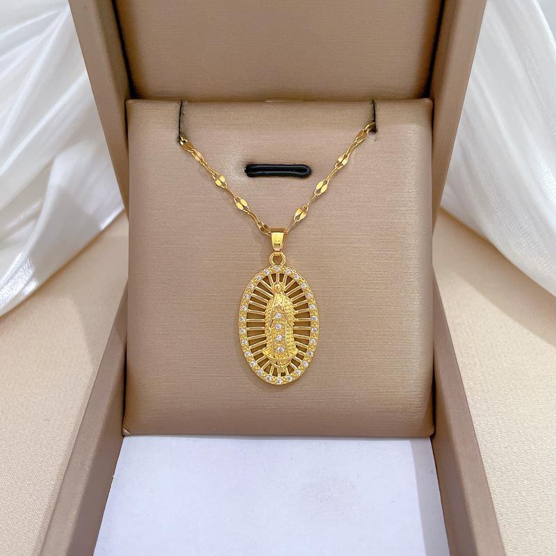 Egg-Shaped Empty Portrait Light Luxury Temperament Gorgeous Full Diamond Necklace Women'S Versatile Collarbone Chain Titanium Steel Chain