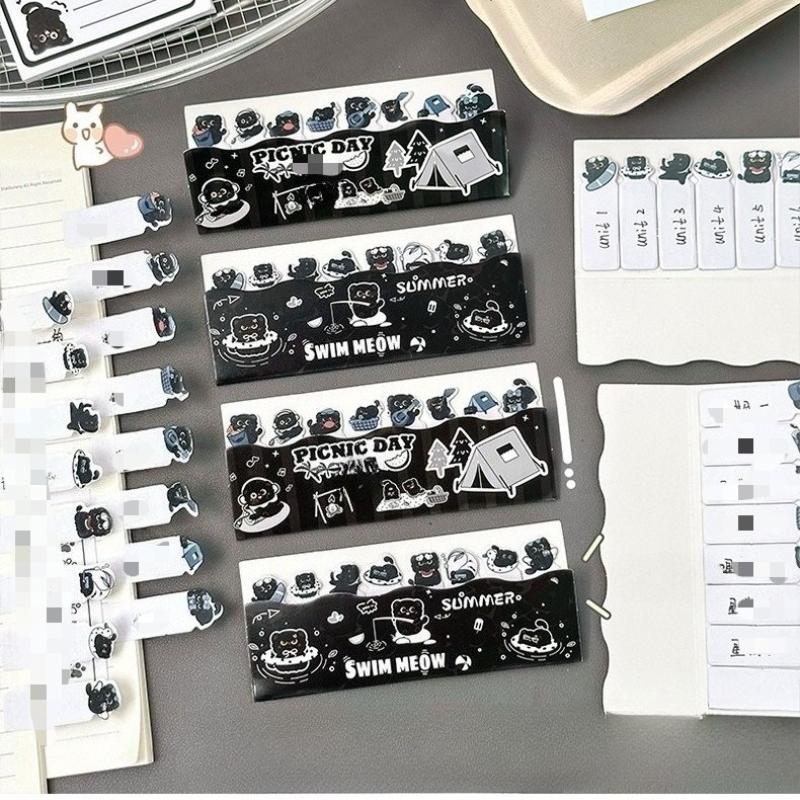 Kawaii Black Cat Index Tab Sticker Writable Bookmark Sticky Note Notebook Textbook Page Marker Cute Stationery School Supplies