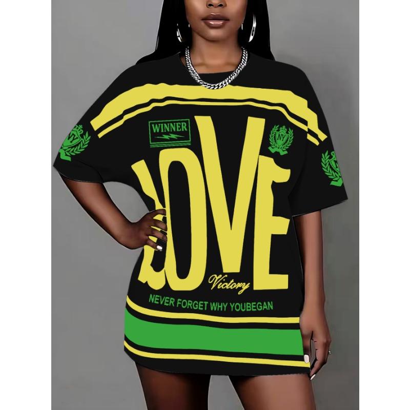 Plus size women's clothing 2025 new round neck letter print T-shirt pullover top suitable for daily wear