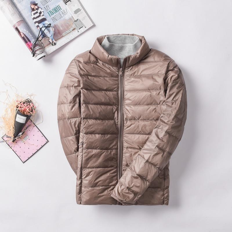 Women's Minimalist Solid-Color Down Jacket with Stand Collar Lightweight Style Plus Size Available