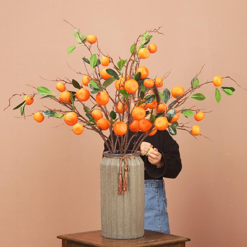 Artificial Pomegranate Persimmon Branch: Red Berry Fruit for Living Room or Entrance Hall Decoration - Chinese Style