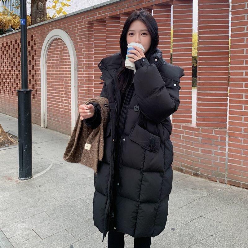 

Новый пуховик женский средней длины и длинный зимний утолщенный пуховик маленький человек S чёрный