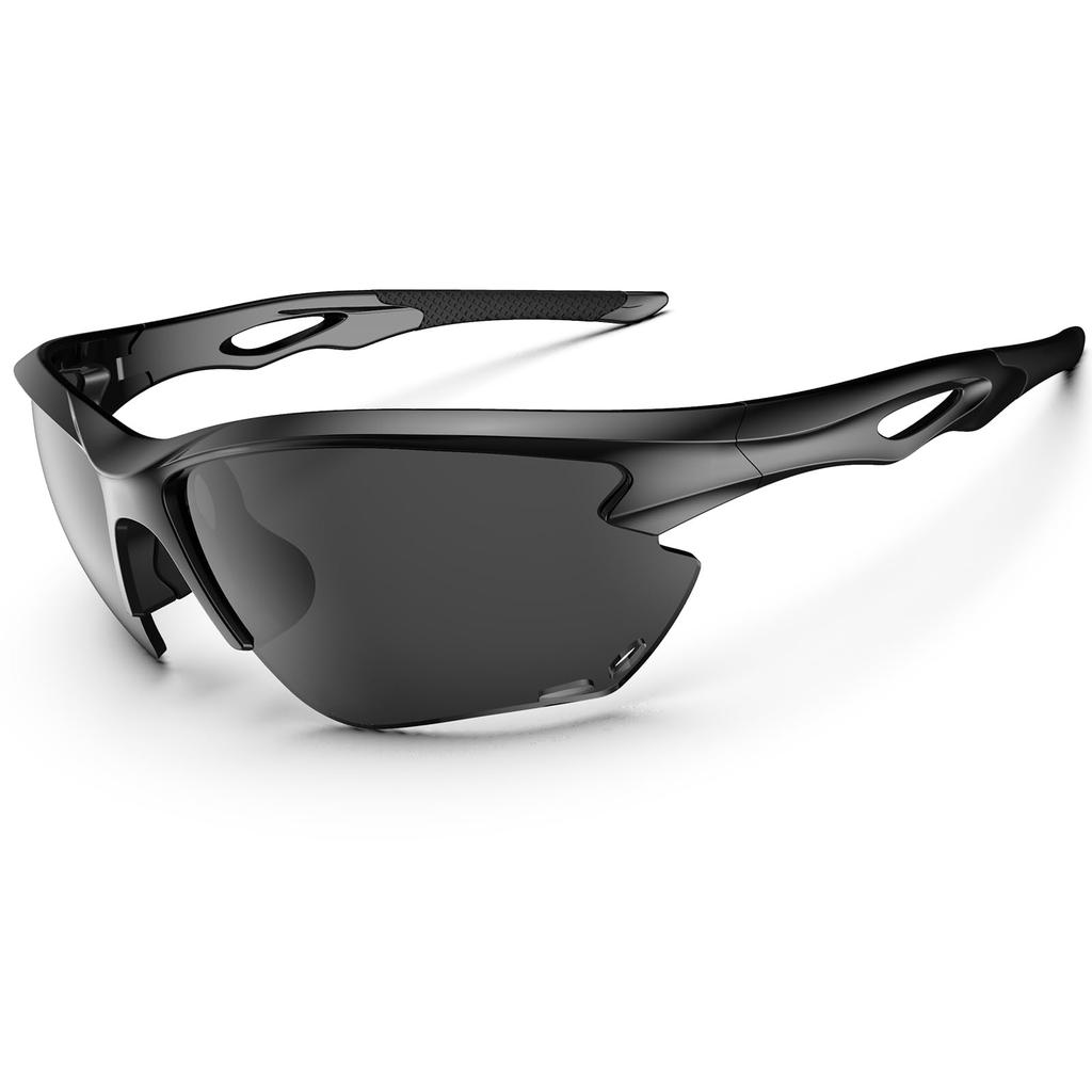 HAAYOT Polarized Sunglasses for Men and Cycling Sports Lightweight and Durable TR90 MTB Goggles for Fishing and Glossy Black and Gray Women, Glasses,