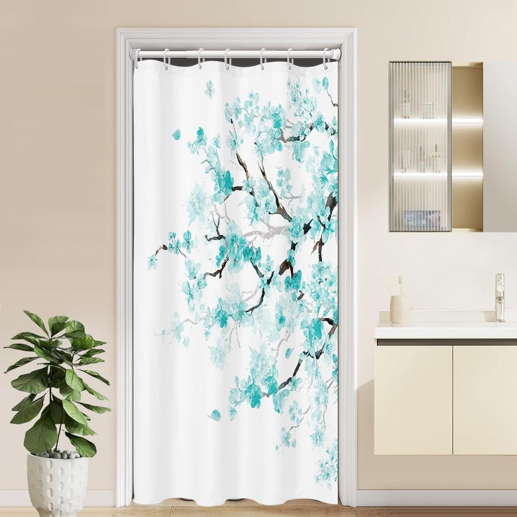 Shower Curtain Pink Cherry Floral Flowers Sakura Plum Blossom Japanese Asian Style Polyester Fabric 12 Pack Plastic Hooks