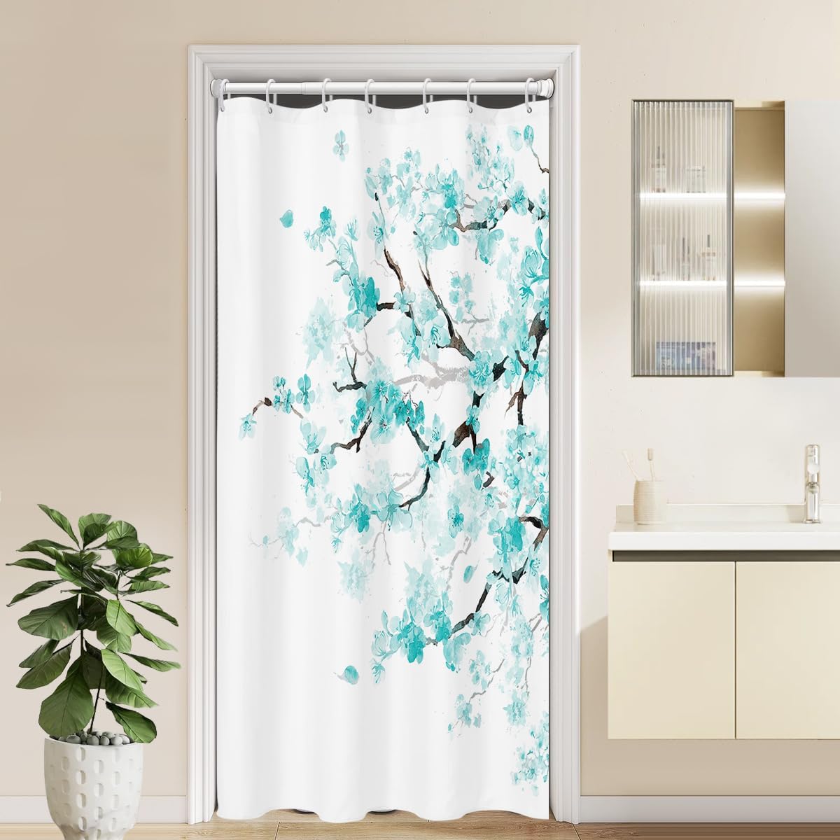 

Shower Curtain Pink Cherry Floral Flowers Sakura Plum Blossom Japanese Asian Style Polyester Fabric 12 Pack Plastic Hooks W60H190(CM)-1 Pcs