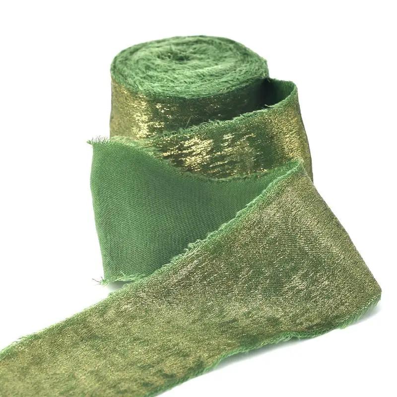 Handgefertigtes Ausgefranstes Kanten Goldenes Seidenband Stoffband Für Hochzeitseinladung Verpackung Sträuße Geburtstagsfeier Dekorationen Geschenke
