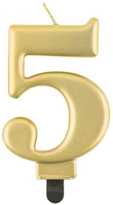 Świeczka Cyfra 5 Pięć Metaliczna Złota  8Cm
