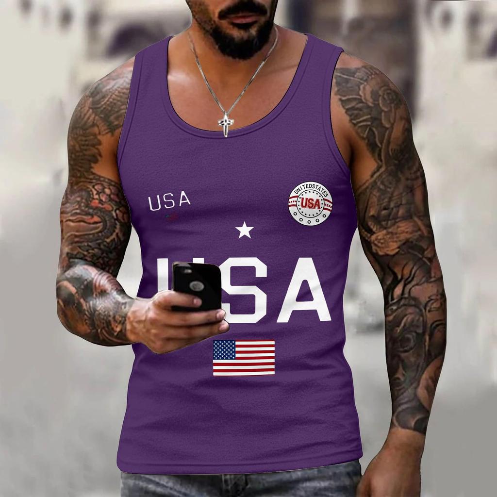 Men 4th Of Shirts USA Muscle Sleeveless Shirt Patriotic Tank Tops