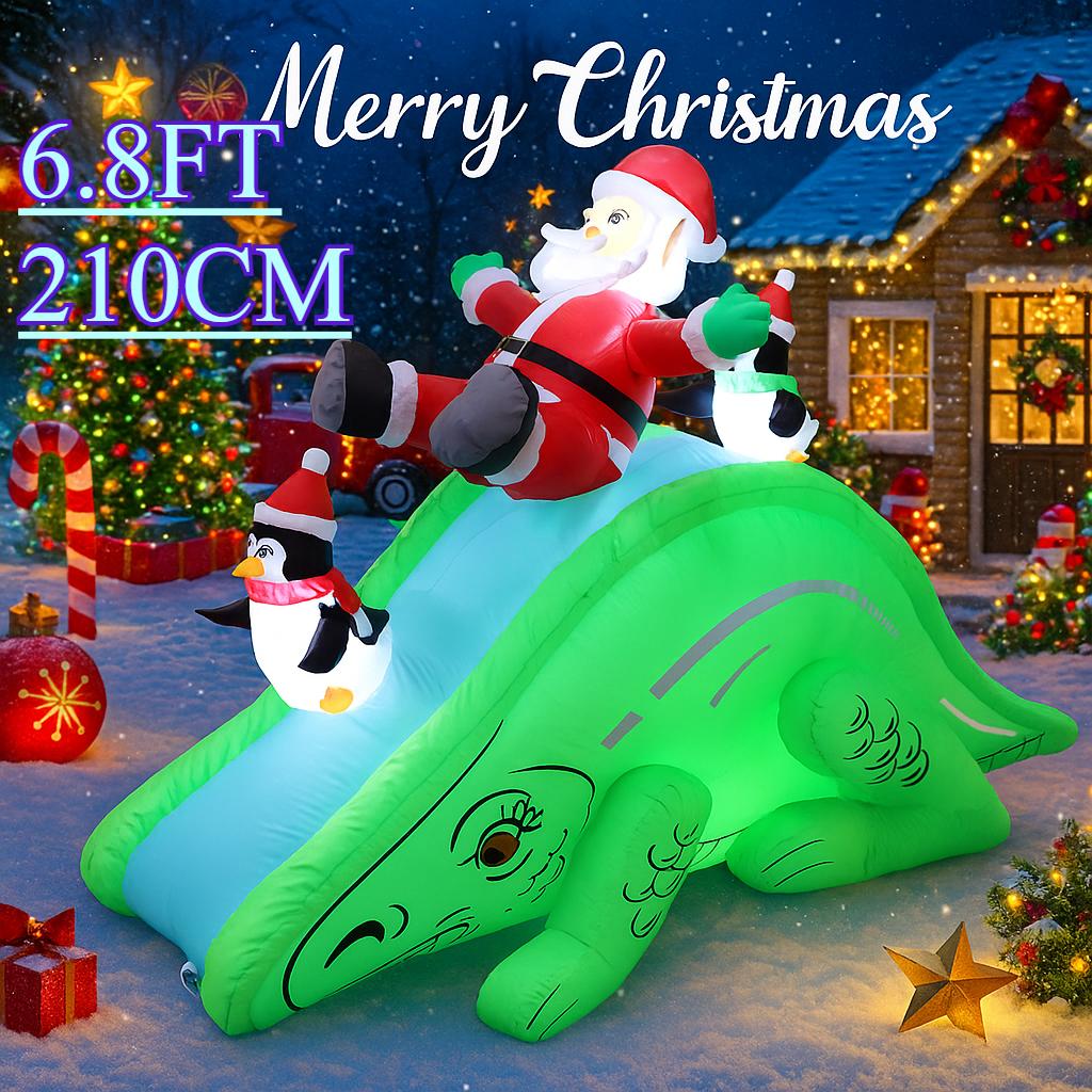 6.8FT Xmas Holiday Inflatable Yard Decor Santa Dinosaur Slide Penguins LED Christma Decoration Toy Supplies Home Ornaments Gifts