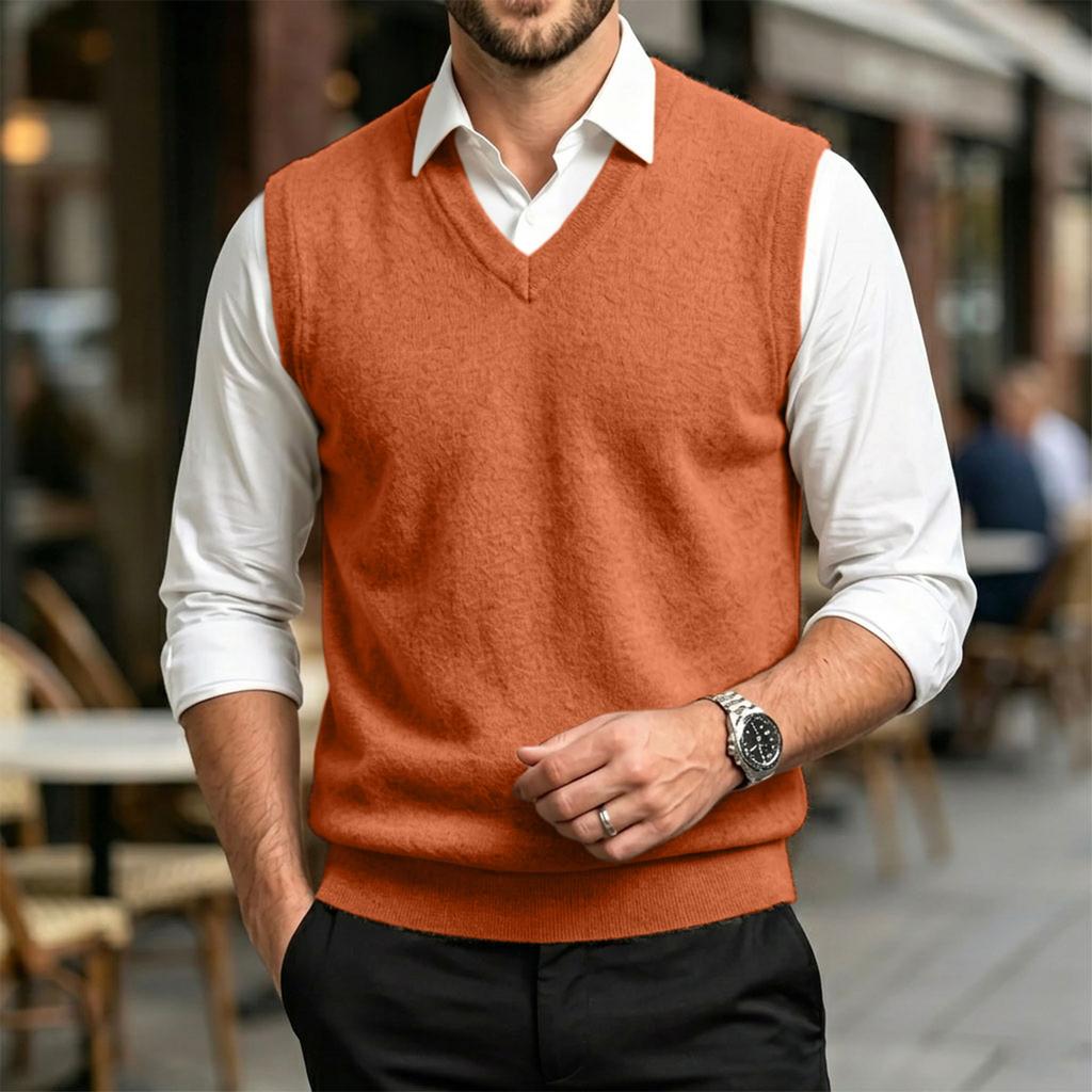 Men's Casual V-Neck Sleeveless Knit Sweater Vest For, Commute and Daily Wear