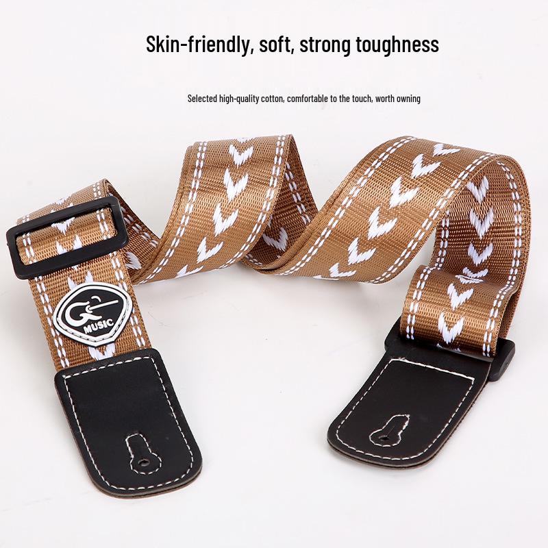 Ukulele and Guitar Strap - Striped Polyester Cotton with Thickened PU Leather