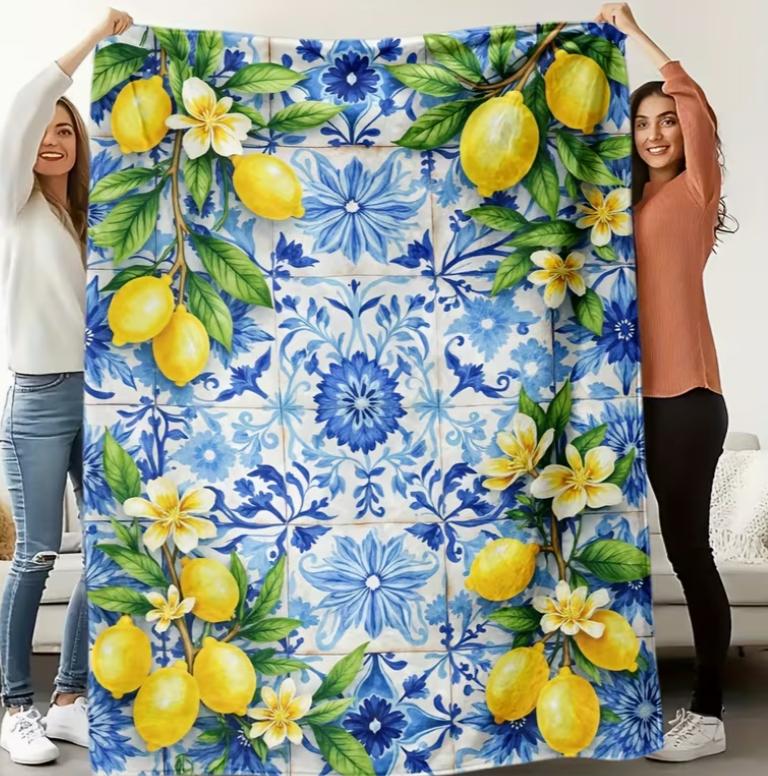 Zitronen-Blumenmuster-Decke Weich High-Definition Digitaldruck Kühlende Decke Ganzjahres-Familien-Freunde-Geschenk Perfektes Geschenk Weich