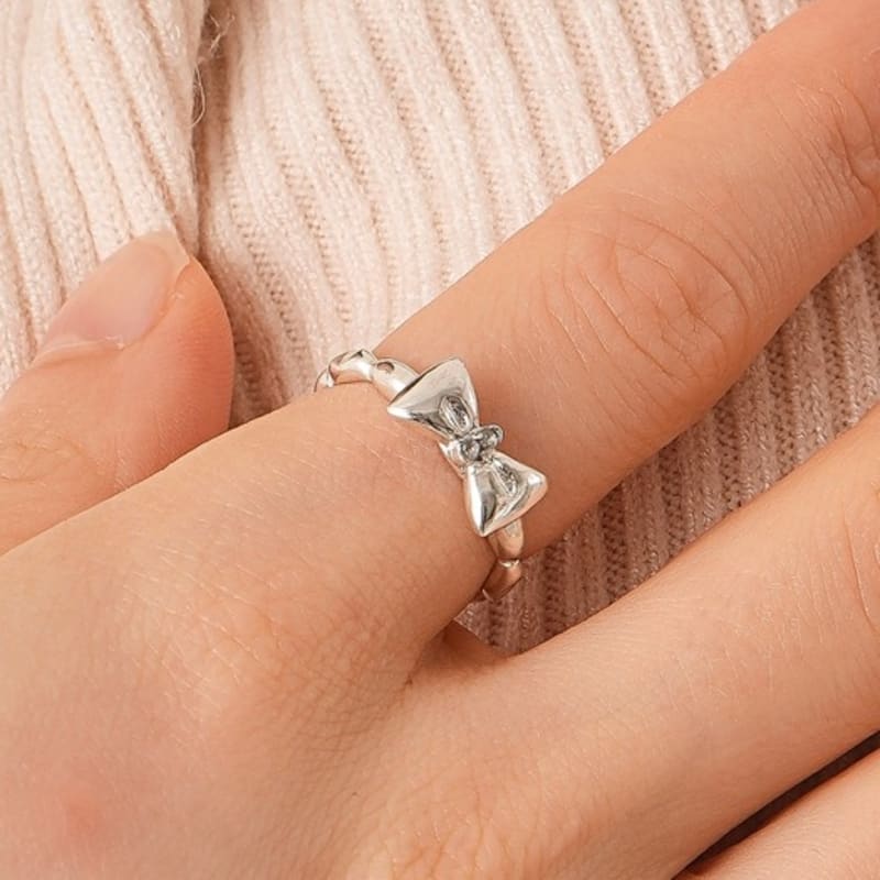 BELLOOGGI Sweet bow ring Natural white topaz butterfly ribbon ring