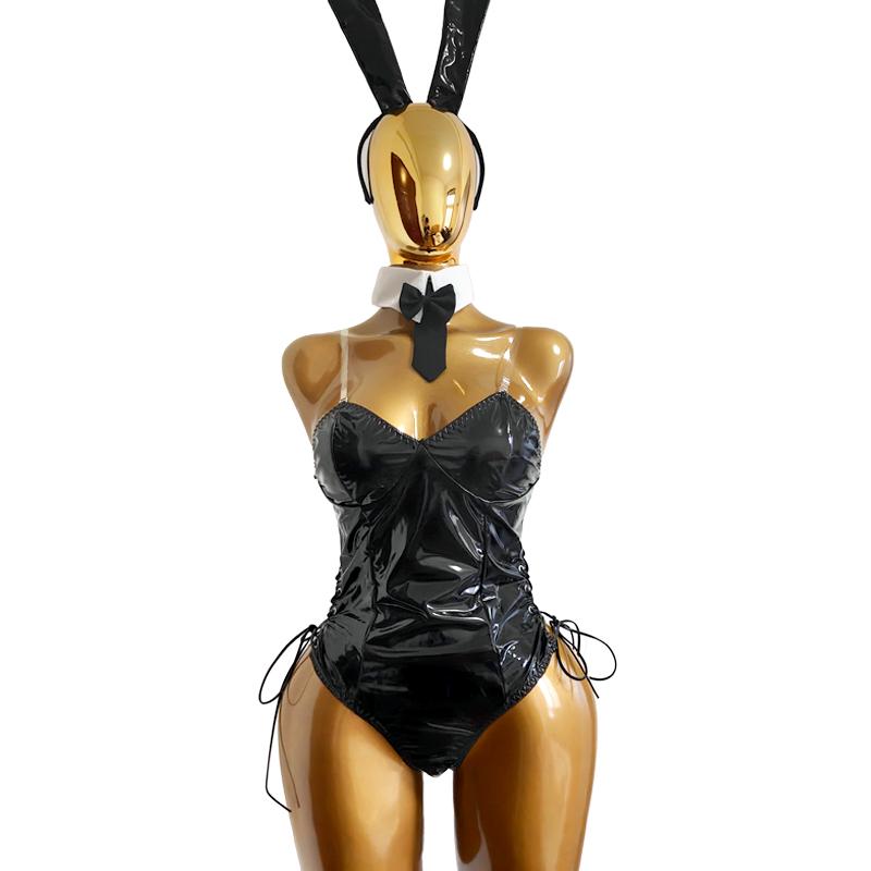 Sexy Bunny Girl Cosplay Kostüm Pu-Leder Einteiler Body Kawaii Hasenohren Anime Maid Outfit Damen Erotischer Dessous Anzug