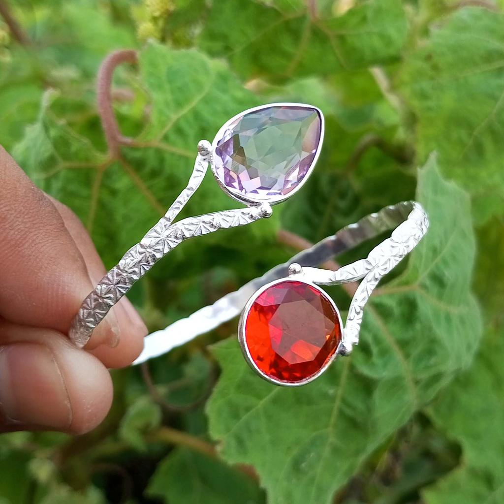 Pulseira/pulseira unissex ajustável banhada a prata esterlina 925 com pedras preciosas de vidro facetado