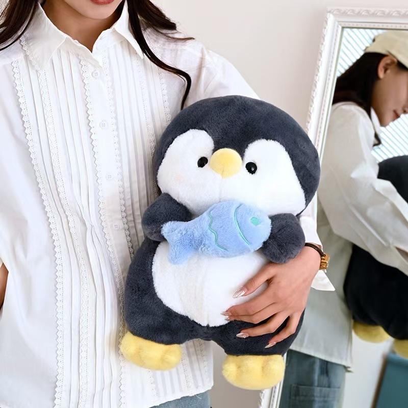 New Penguin Doll Creative Penguin Hold Fish Penguin Plush Toy Children Accompany Animal Doll Hug Pillow