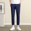 High-elasticity thin ice silk pants men's spring and summer new nine-point small trousers men's slim-fitting casual pants men