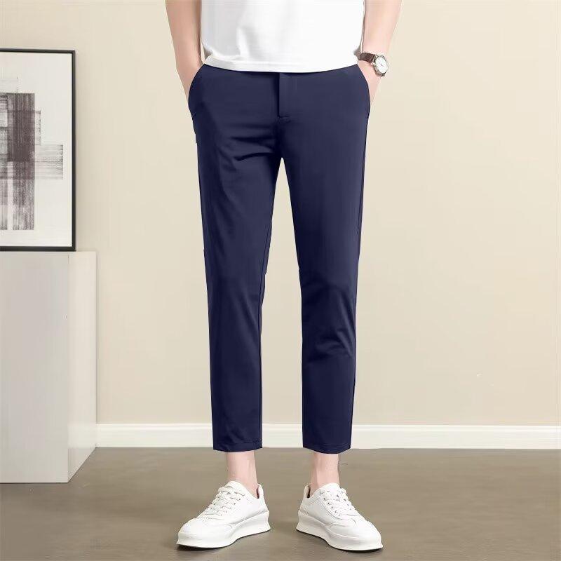 High-elasticity thin ice silk pants men's spring and summer new nine-point small trousers men's slim-fitting casual pants men