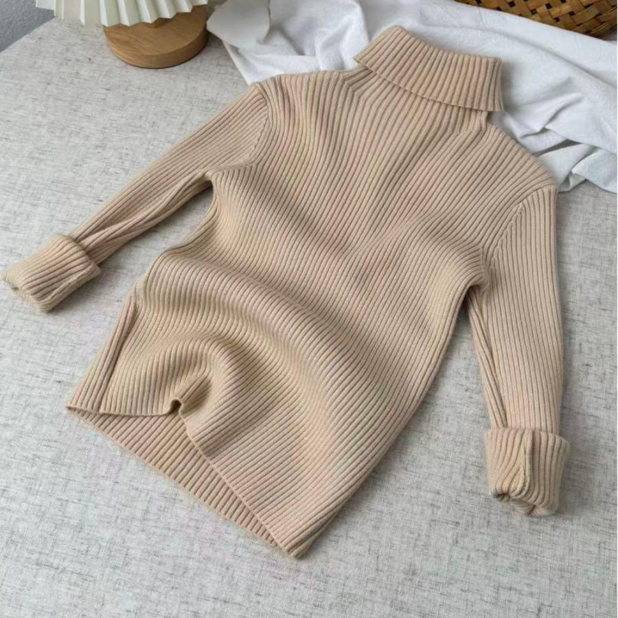 Kids Turtle Neck Sweater Winter Warm Soft Knitted Solid Color Basic Slim Fit Pullover Chic Children's Clothing Baby Boy Girl Top