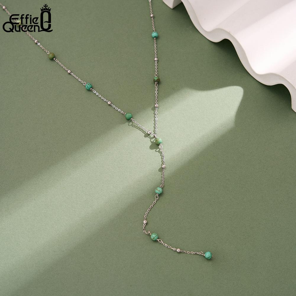 EFFIE QUEEN Collana a Y con Pietra Naturale Turchese Classica Collare da Festa Catena a Y in Argento Puro 925 Collana Minimalista Regalo BQN34